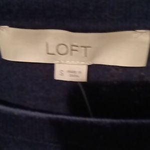 NWT LOFT 100% cotton rounded neckline navy pullover w poly tie-up flora cuffs Sm